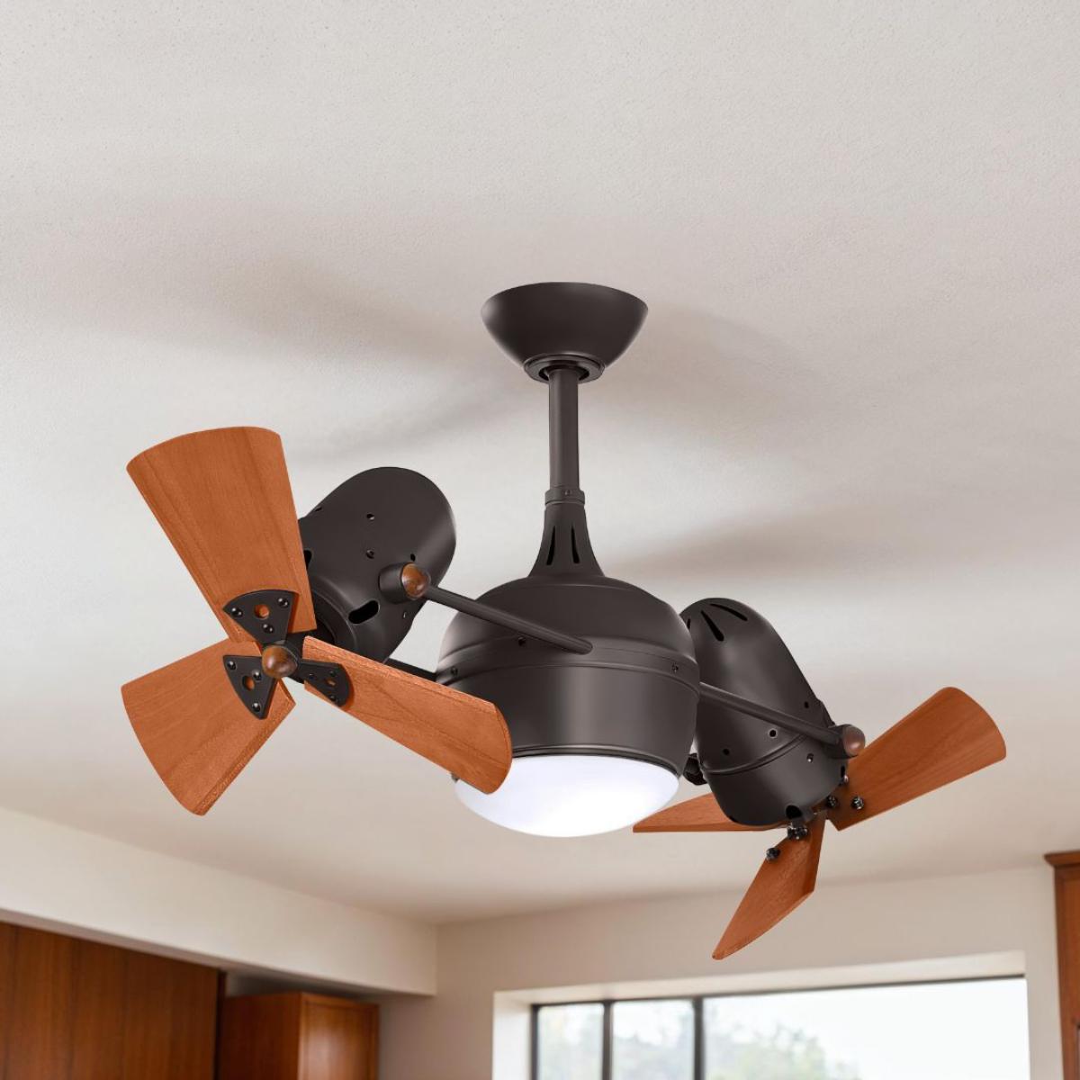 Dagny 41" Rotational Dual Ceiling Fan with Light, Textured Bronze with Mahogany Blades - Bees Lighting