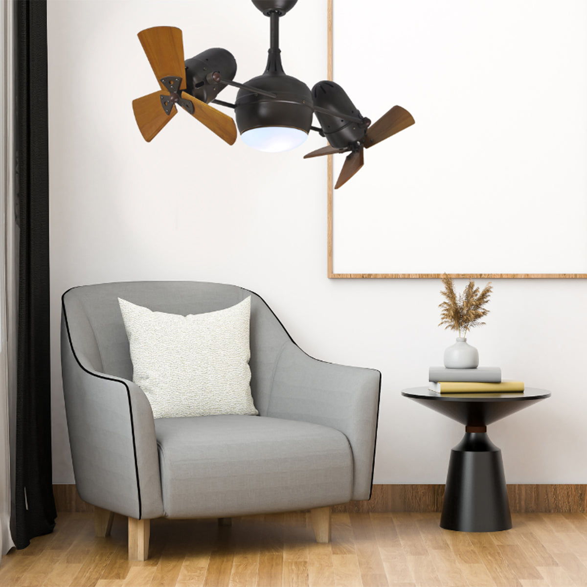 Dagny 41" Rotational Dual Ceiling Fan with Light, Textured Bronze with Mahogany Blades - Bees Lighting