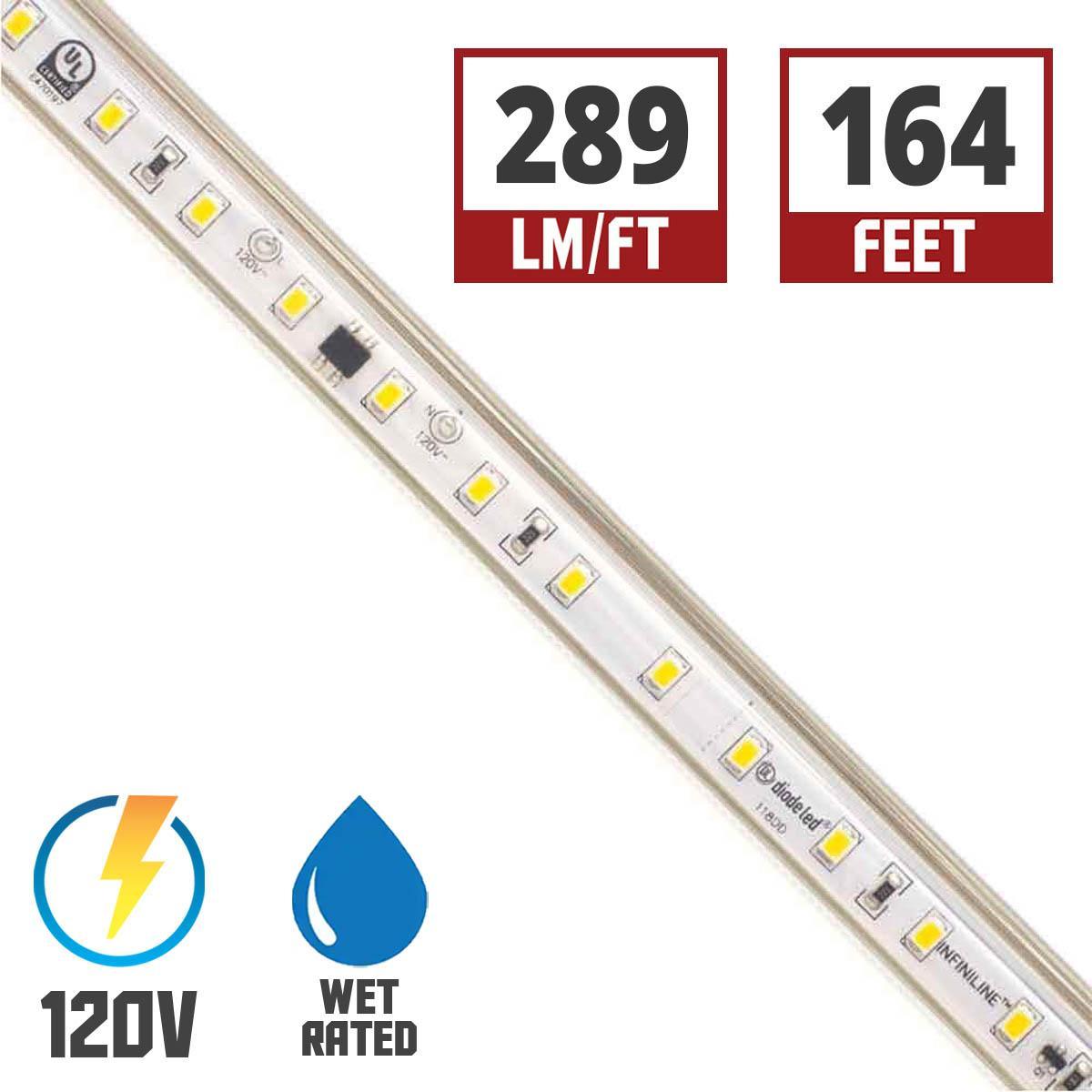Infiniline Basics 120V LED Strip Light, 164ft Reel, 300 Lumens per Ft, IP65 Wet locations - Bees Lighting