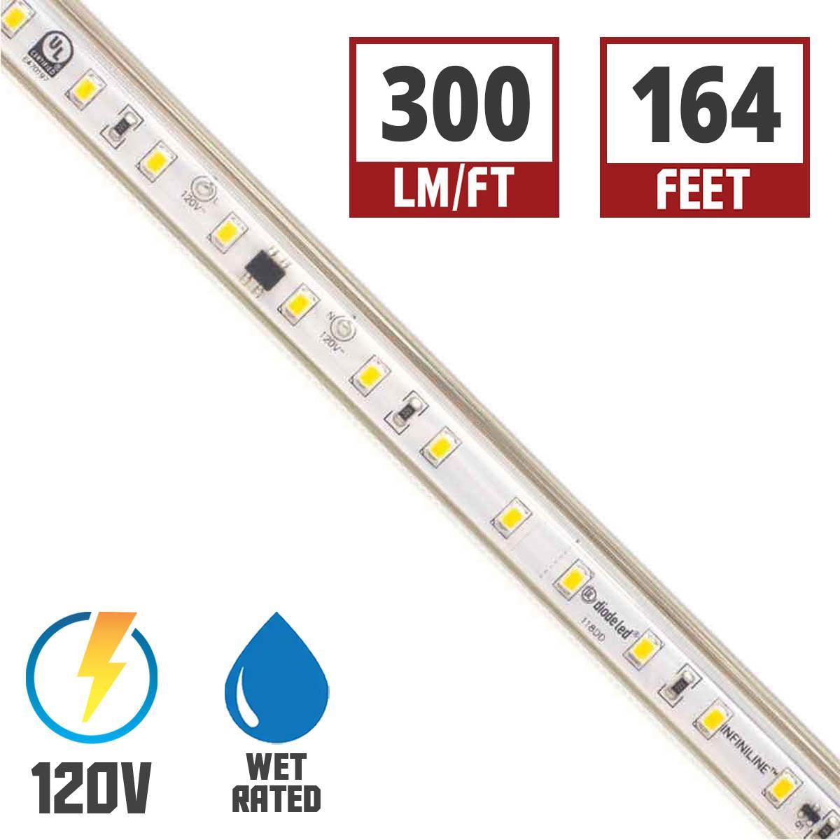 Infiniline Basics 120V LED Strip Light, 164ft Reel, 300 Lumens per Ft, IP65 Wet locations