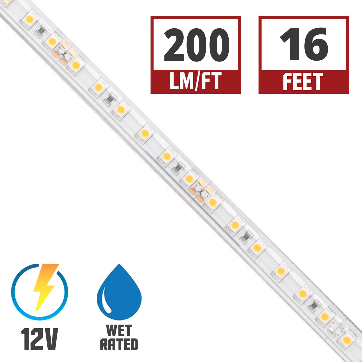BLAZE Wet Location LED Strip Light, 200+ Lumens per Ft, 12V