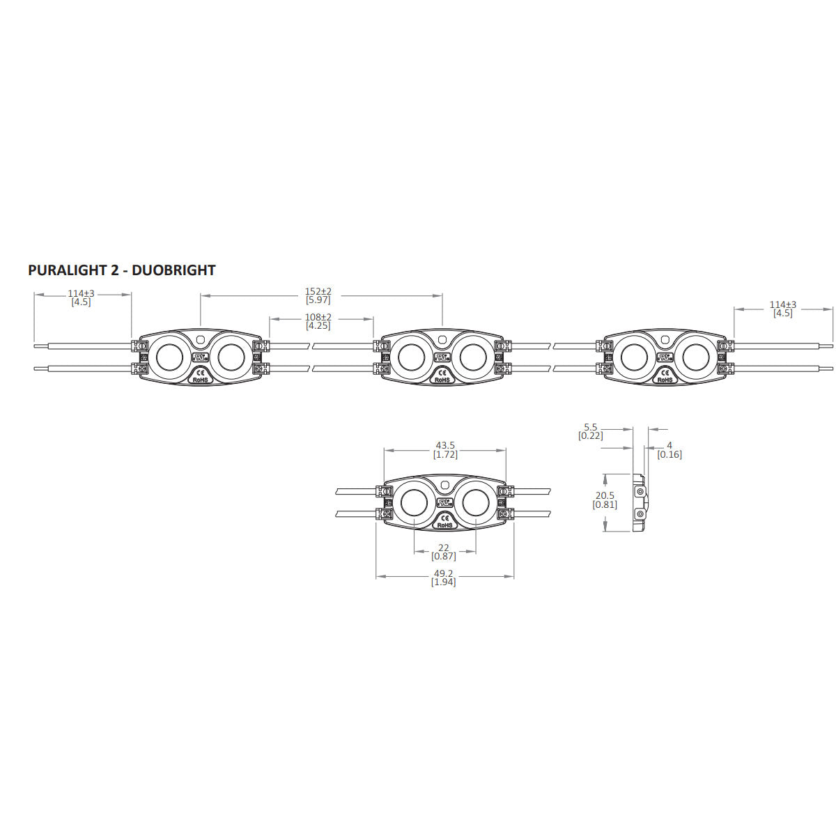 PURALIGHT 2, DUOBRIGHT Wide Beam LED Light Module, 31 Lumens per Module, Blue, 12V, 40 Module Strand - Bees Lighting