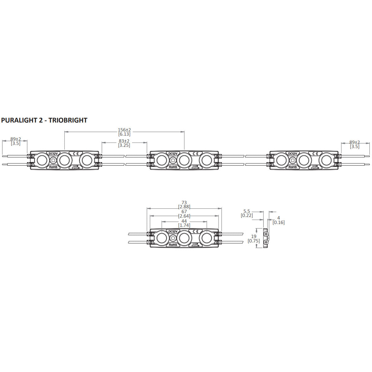 PURALIGHT 2, TRIOBRIGHT Wide Beam LED Light Module, 87 Lumens per Module, 5000K, 12V, 40 Module Strand - Bees Lighting