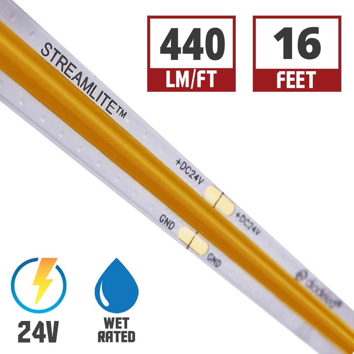 Streamlite COB Wet Location Tape Light, Static White, 440 Lm/ft - Bees Lighting