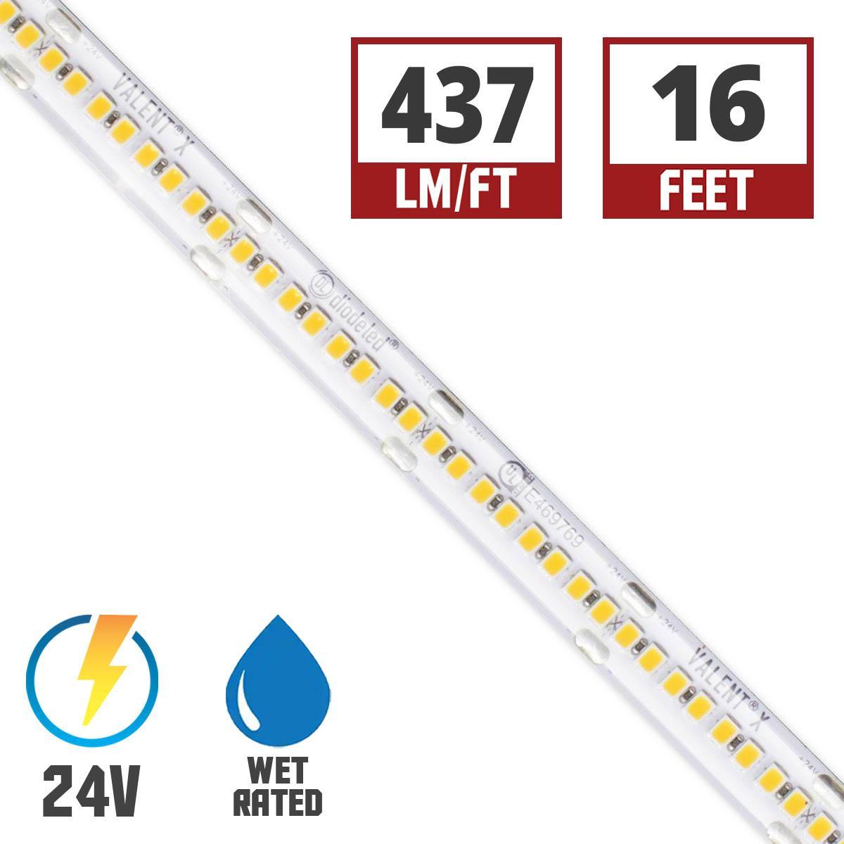 Valent X High Density LED Strip Light, 16ft Reel, 24V, IP65 Wet locations