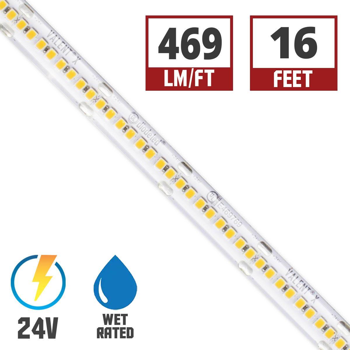 Valent X High Density LED Strip Light, 16ft Reel, 24V, IP65 Wet locations