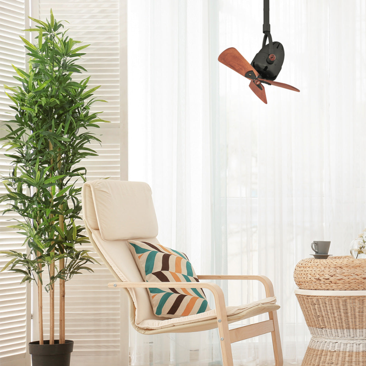 Diane 16 Inch Oscillating Directional Ceiling Fan, Matte Black with Wood Blades - Bees Lighting