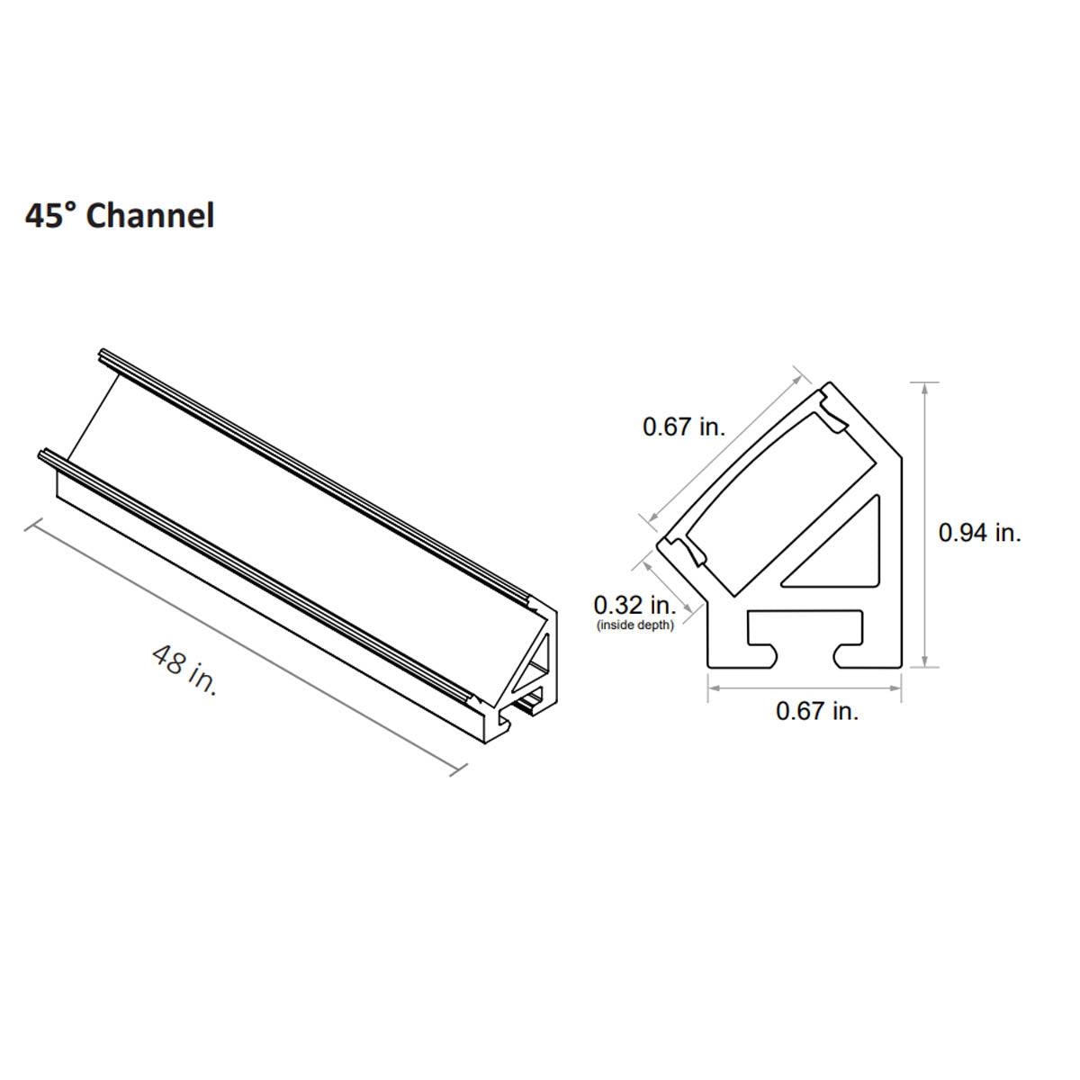 48in. Chromapath Builder, 45 degree LED Aluminum channel, Corner, for Strips Up To 12mm