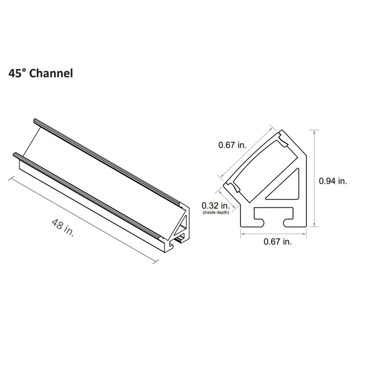 48in. Chromapath Builder, 45 degree LED Aluminum channel, Corner, for Strips Up To 12mm - Bees Lighting