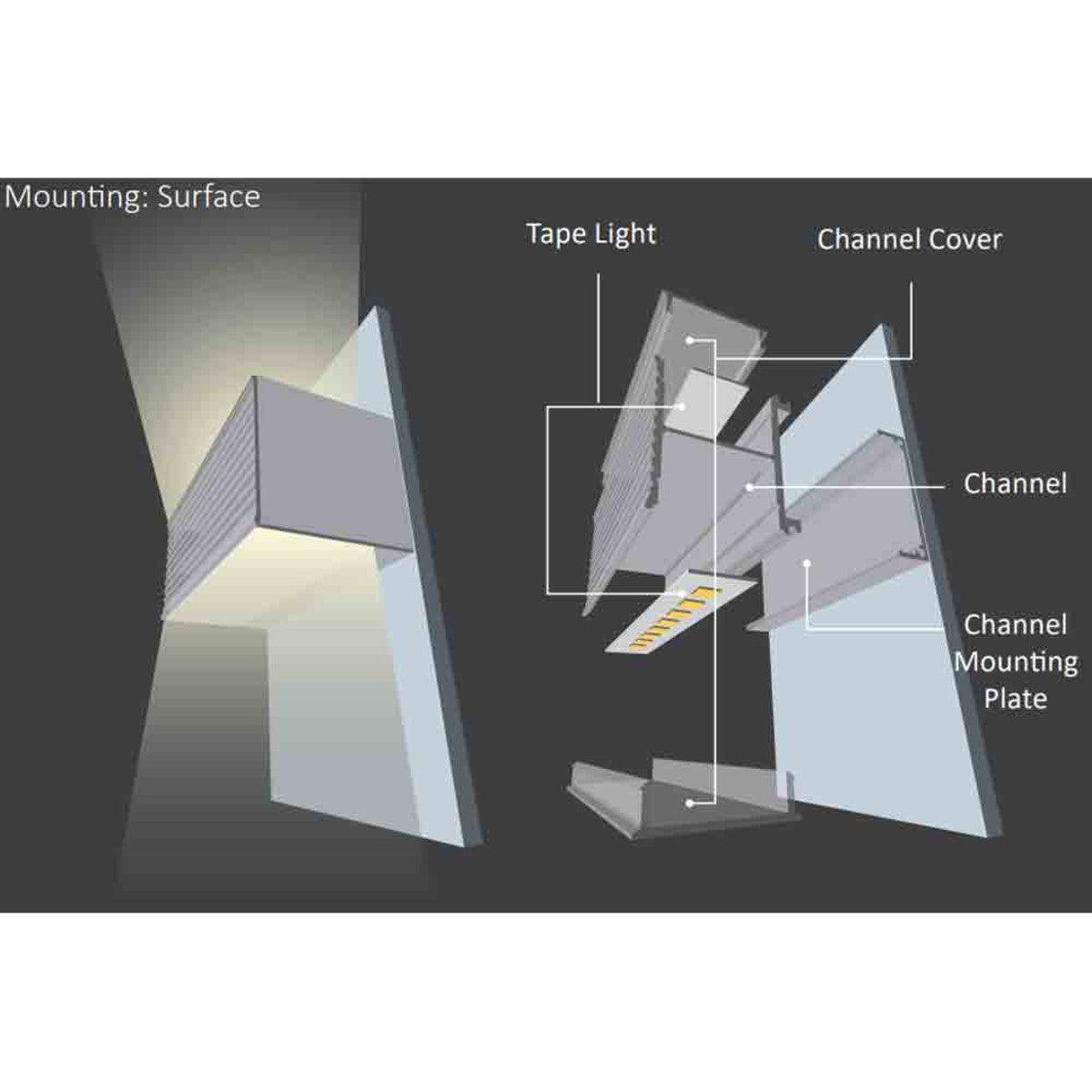 Channel Bundle, SCONCE Channel for Tape lights Up To 14mm, 48 in., Frosted Cover, Aluminum