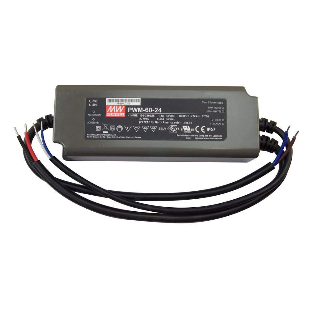 Commercial-Grade 60 Watts 120-277V Input 24VDC Output 0-10V Dimming Electronic LED Driver