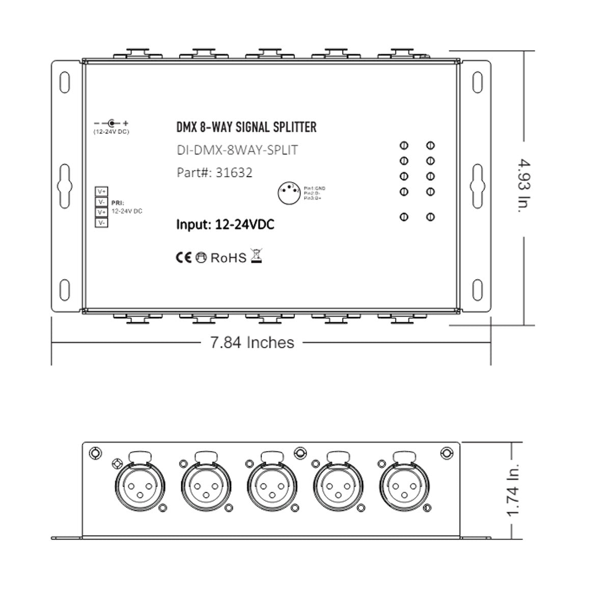 DMX XLR-8-WAY Signal Splitter - Bees Lighting