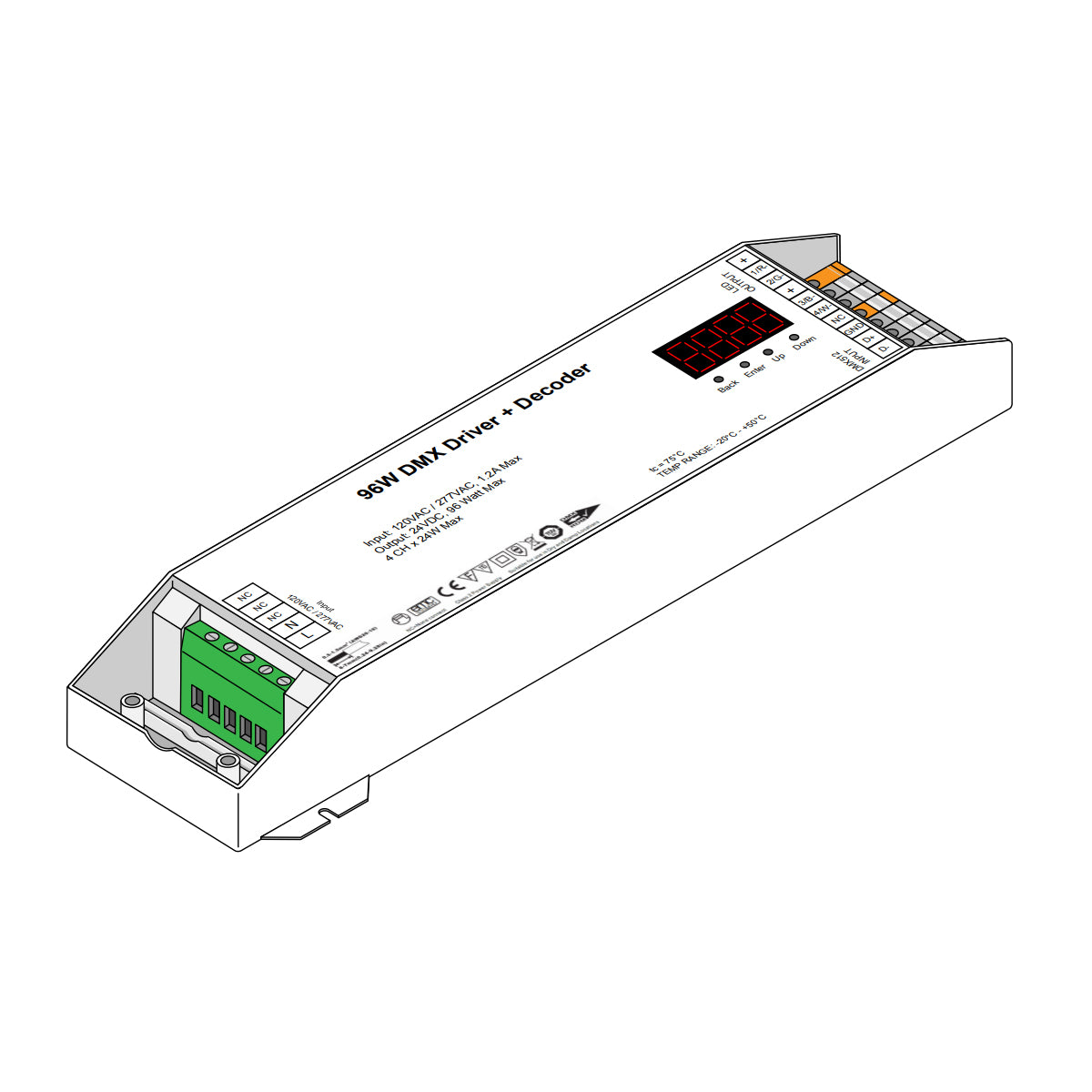 DMX Decoder + 24VDC LED Driver, 96 Watts Max, 4 Channel RGBW, 120-277V - Bees Lighting