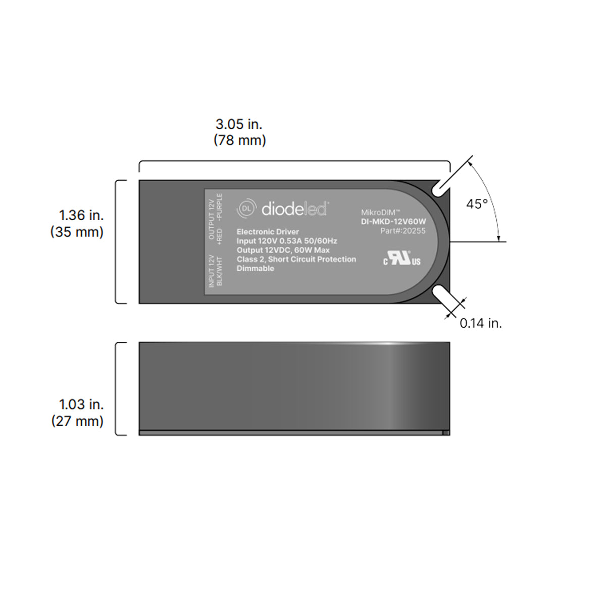 MikroDIM Electronic Dimmable Driver, 60 Watts 24VDC - Bees Lighting