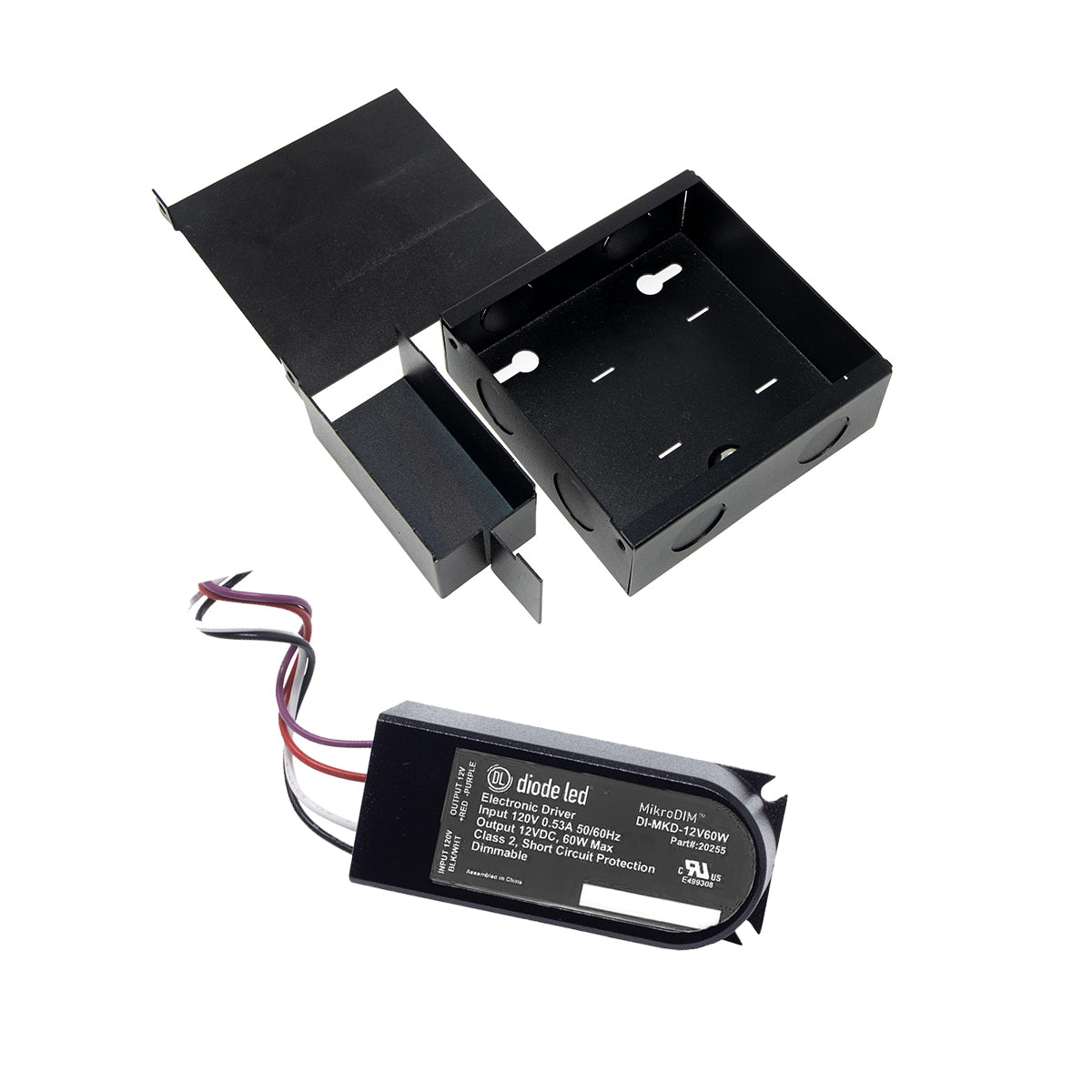 MikroDIM 60 Watts 12VDC LED Driver with Lo-Pro Junction Box, ELV Dimming, 120VAC