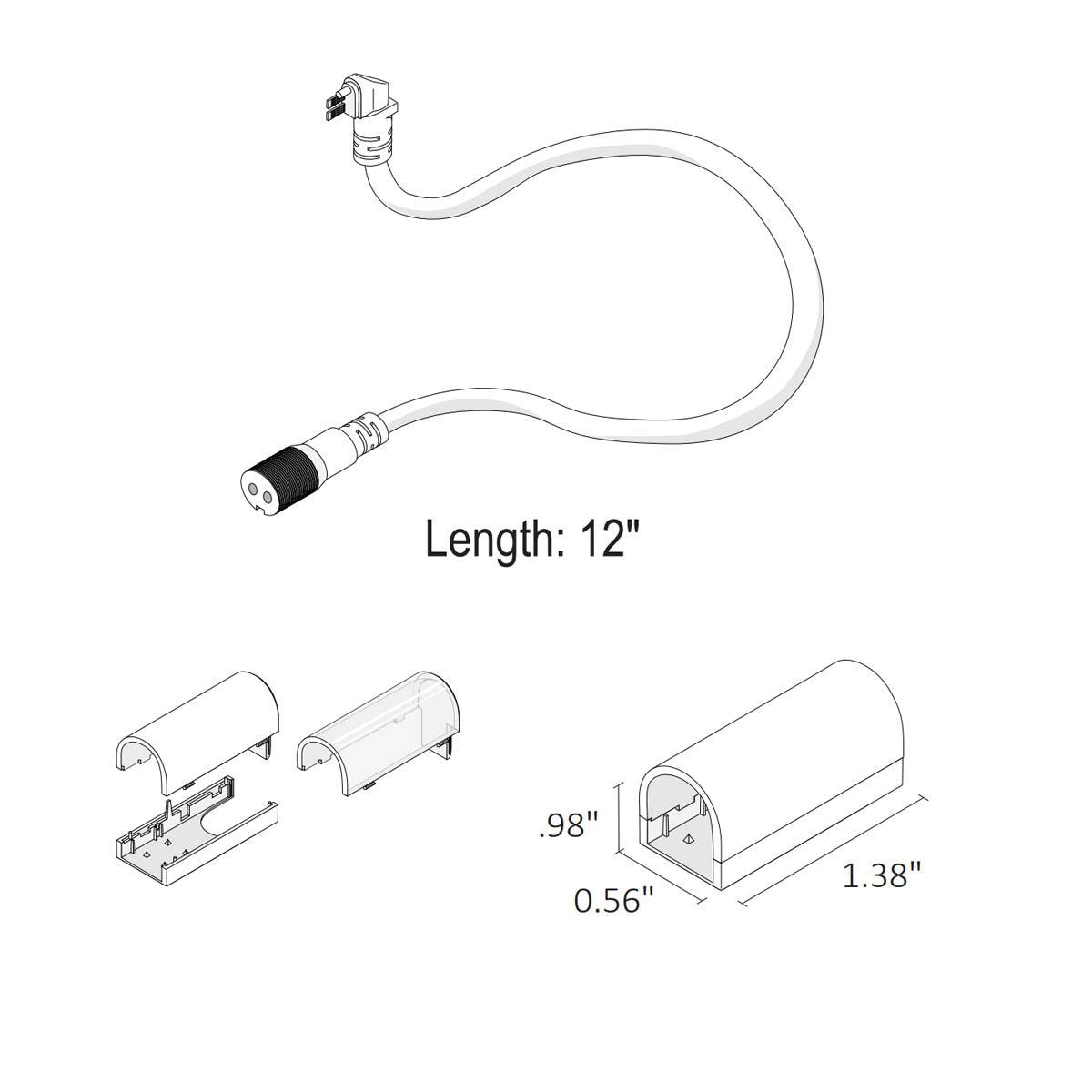 NEON BLAZE Side Bending 12in. Bottom Wire Entry Connector with End Caps - Bees Lighting