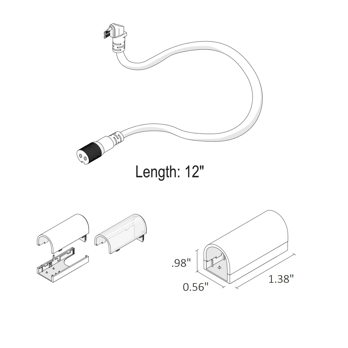 NEON BLAZE Side Bending 12in. Bottom Wire Entry Connector with End Caps - Bees Lighting