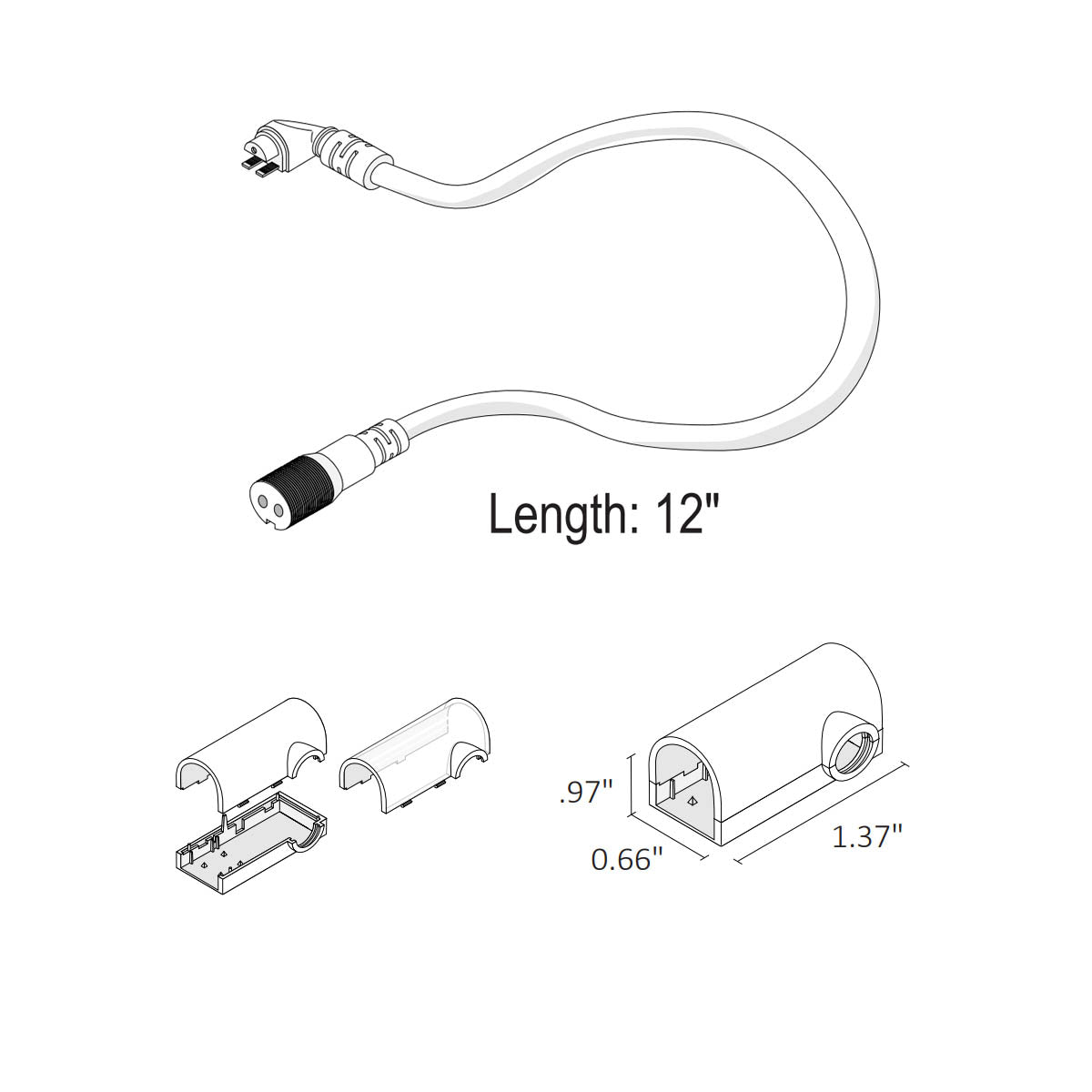 NEON BLAZE Side Bending 12in. Side Wire Entry Connector with End Caps - Bees Lighting