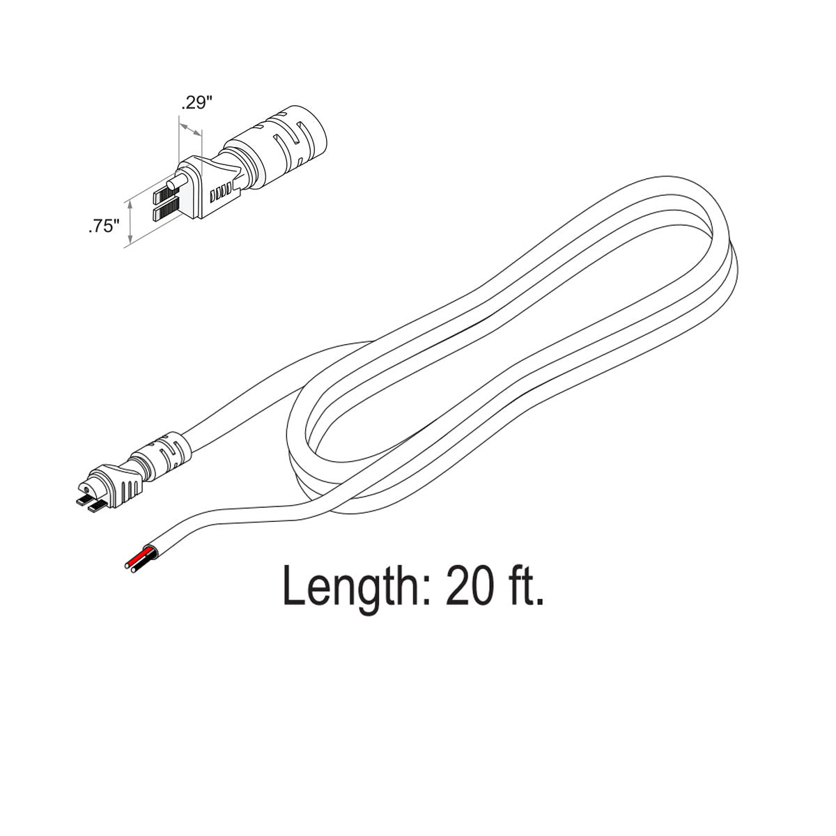 NEON BLAZE Side Bending 20ft Straight Wire Entry Connector - Bees Lighting