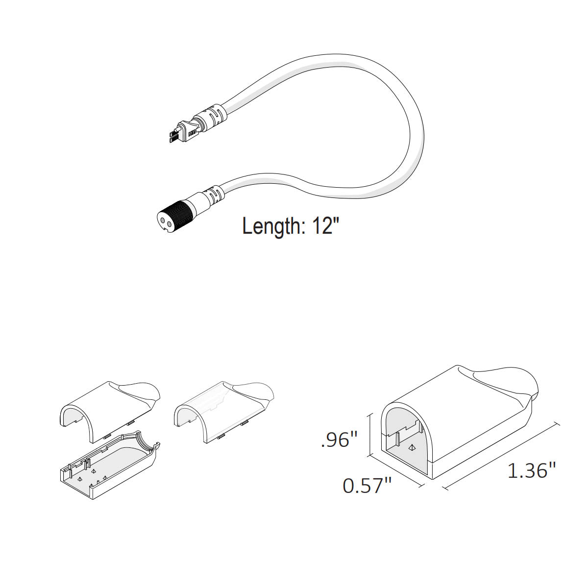 NEON BLAZE Side Bending 12in. Straight Wire Entry Connector with End Caps - Bees Lighting