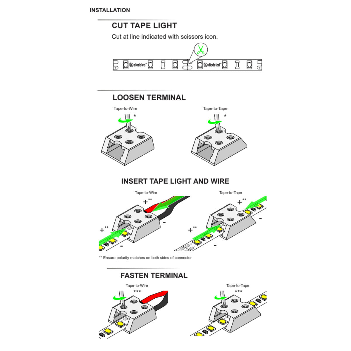 8mm Tape to Wire Terminal Block Connector, White Finish - Bees Lighting