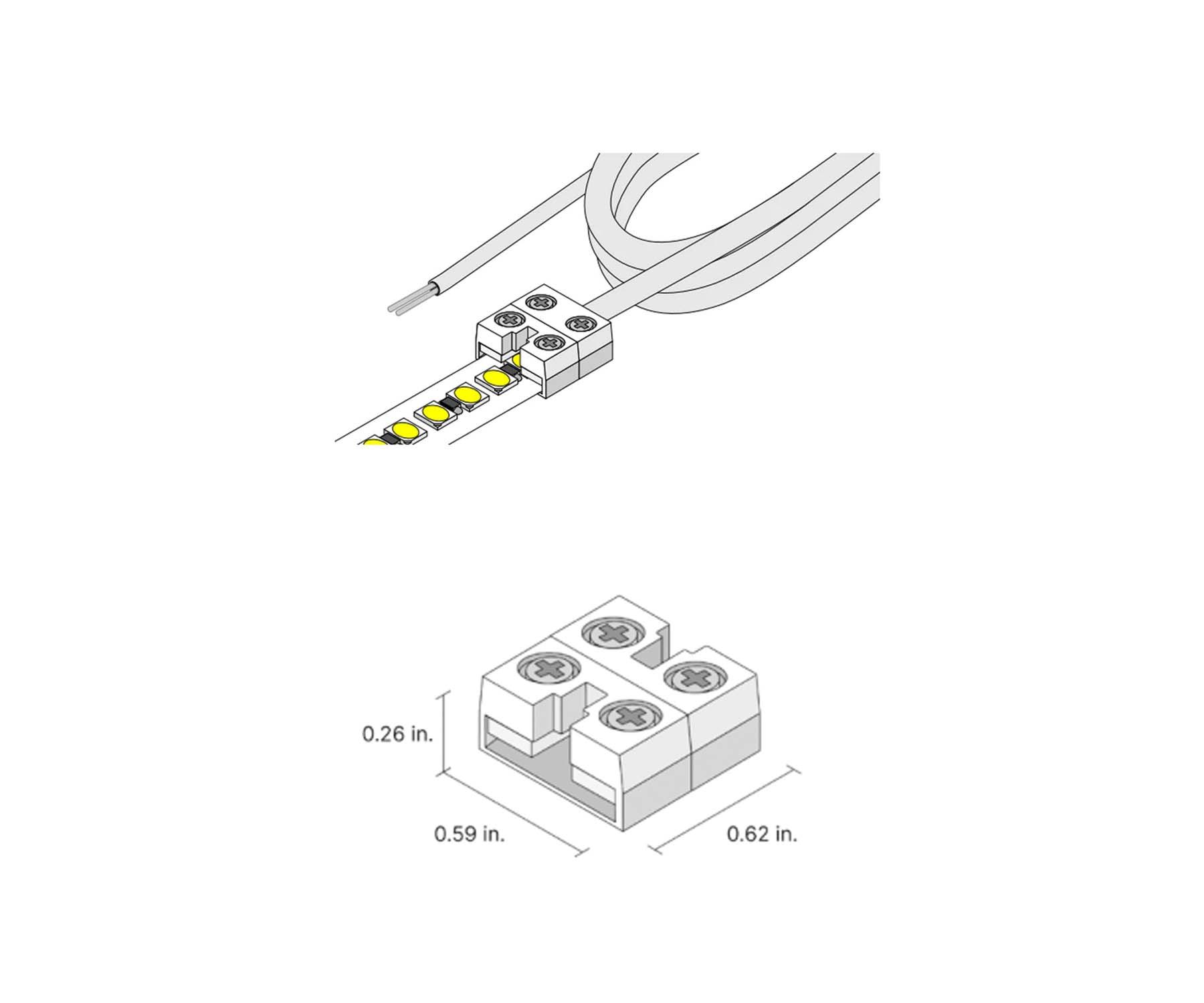 12mm Tape to Wire Splice Connector with 60in. Jumper cable for Valent X Strip Lights - Bees Lighting