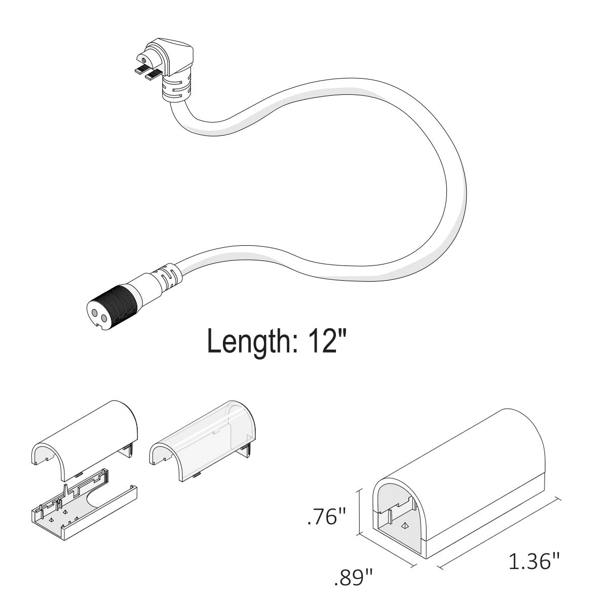 NEON BLAZE Top Bending 12in. Bottom Wire Entry Connector with End Caps - Bees Lighting