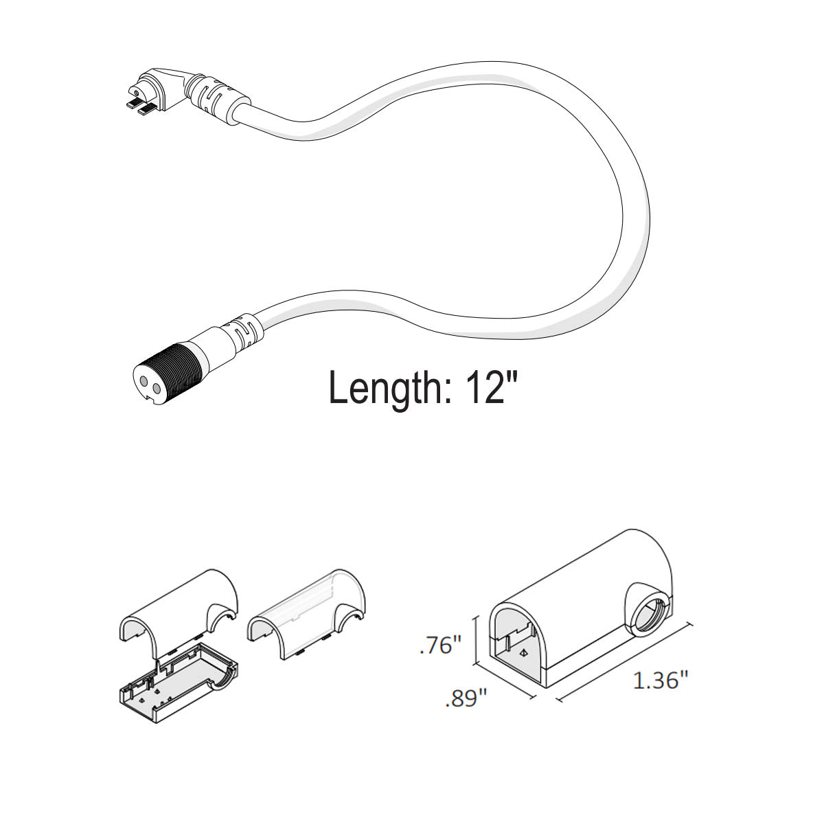 NEON BLAZE Top Bending 12in. Side Wire Entry Connector with End Caps - Bees Lighting