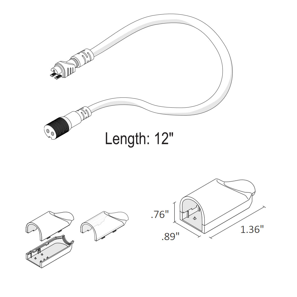NEON BLAZE Top Bending 12in. Straight Wire Entry Connector with End Caps - Bees Lighting