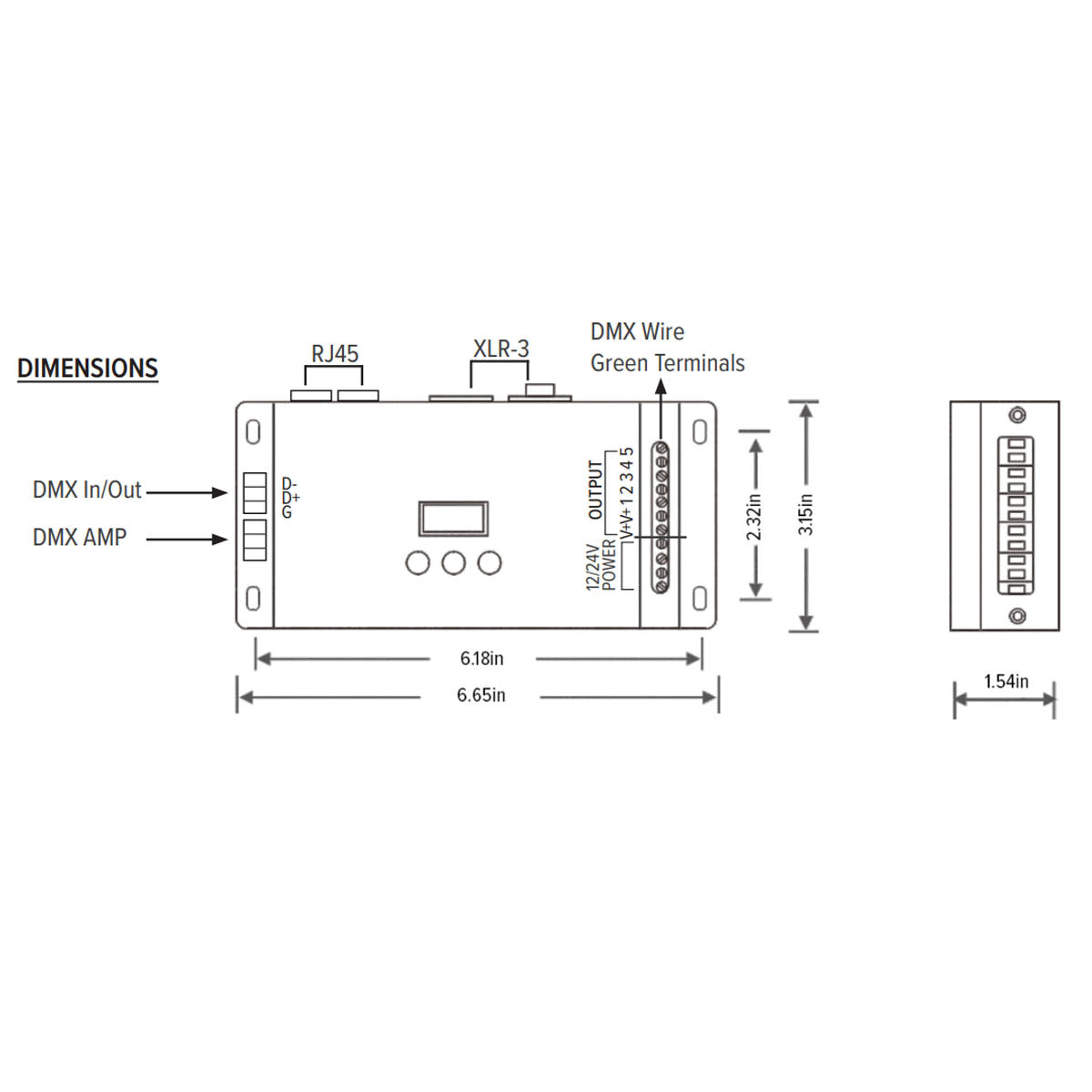 DMX Decoder 5 Channels, 12V/24VDC DMX512/RDMV, 6A x 5CH 30A - Bees Lighting
