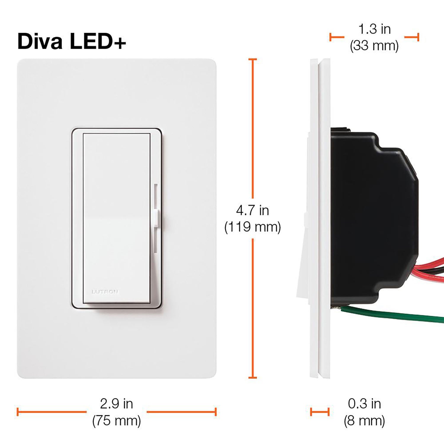 Diva LED+ Dimmer Switch, 250-Watt, Single Pole or 3-Way, Light Almond - Bees Lighting