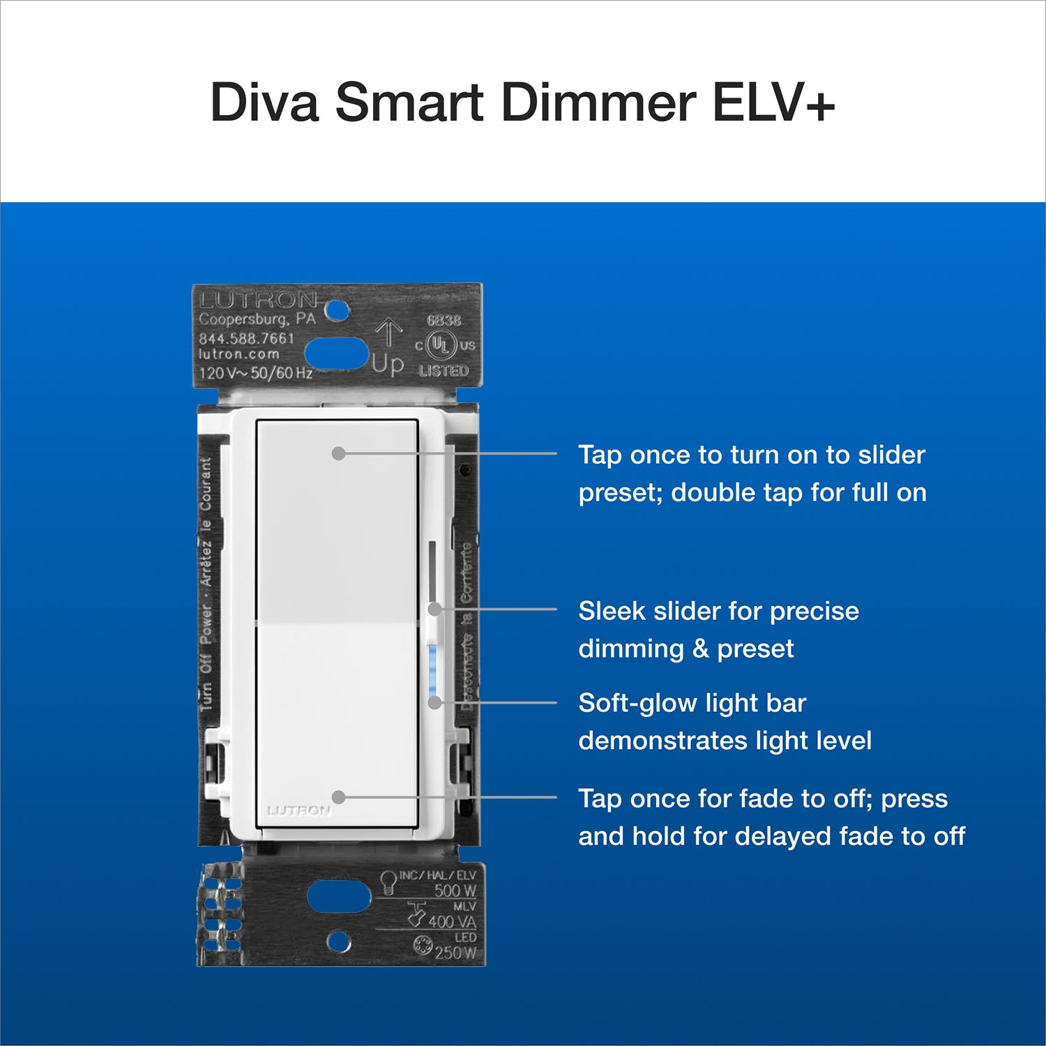 Caseta Smart Dimmer Switch ELV+, 250 Watts, Neutral Required, Light Almond - Bees Lighting