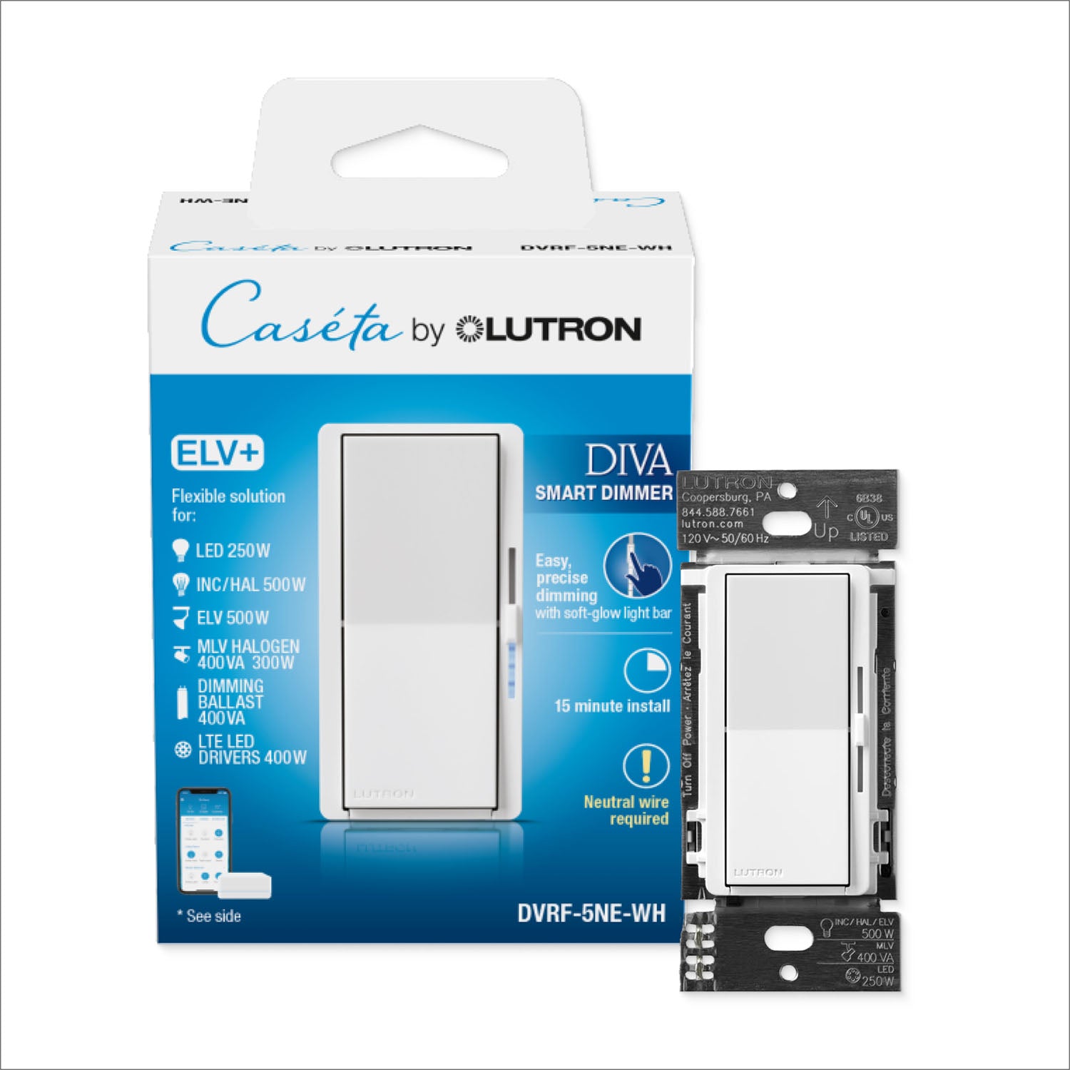 Diva Smart Dimmer Switch for ELV+ Lighting - Bees Lighting