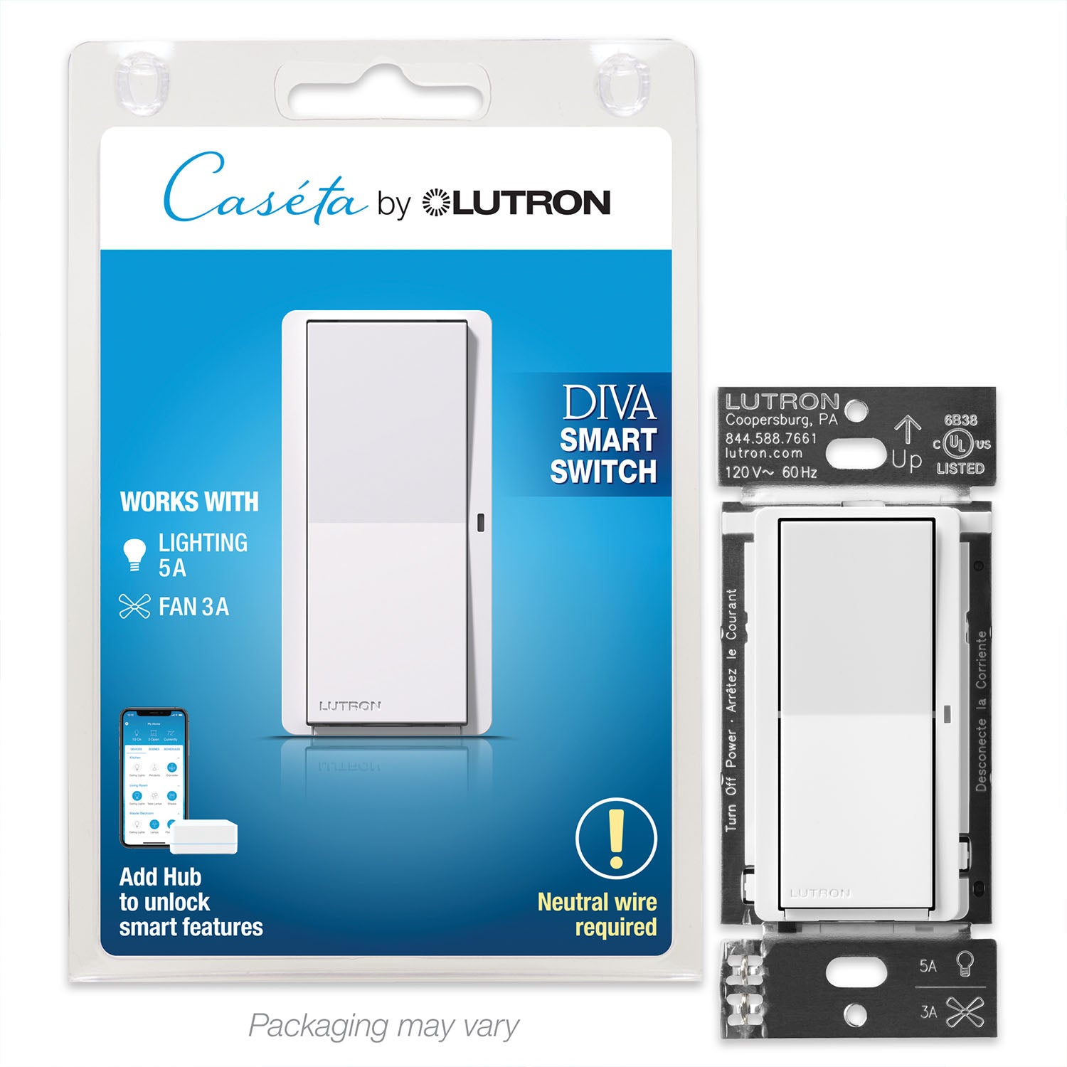 Caseta Claro Smart Switch, 5A, Neutral Required, Single Pole or Multi-Location, Black - Bees Lighting