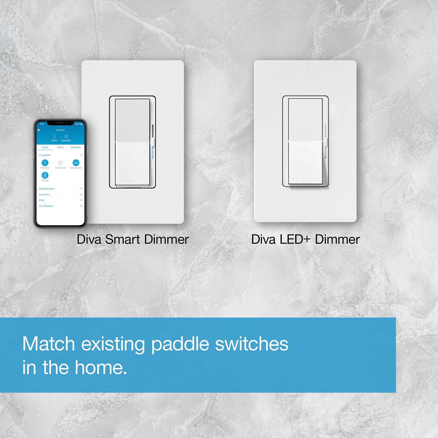 Caseta Diva Smart Dimmer Switch, 150-Watt LED, 3-Way/Multi-Location, White - Bees Lighting