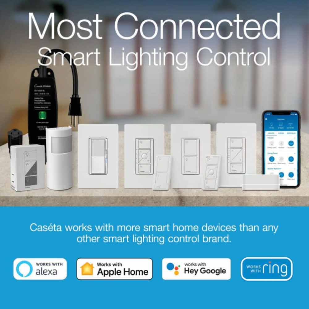 Caseta Wireless Starter Kits with Diva Smart Dimmer, The Smart Hub, and Pico Remote White