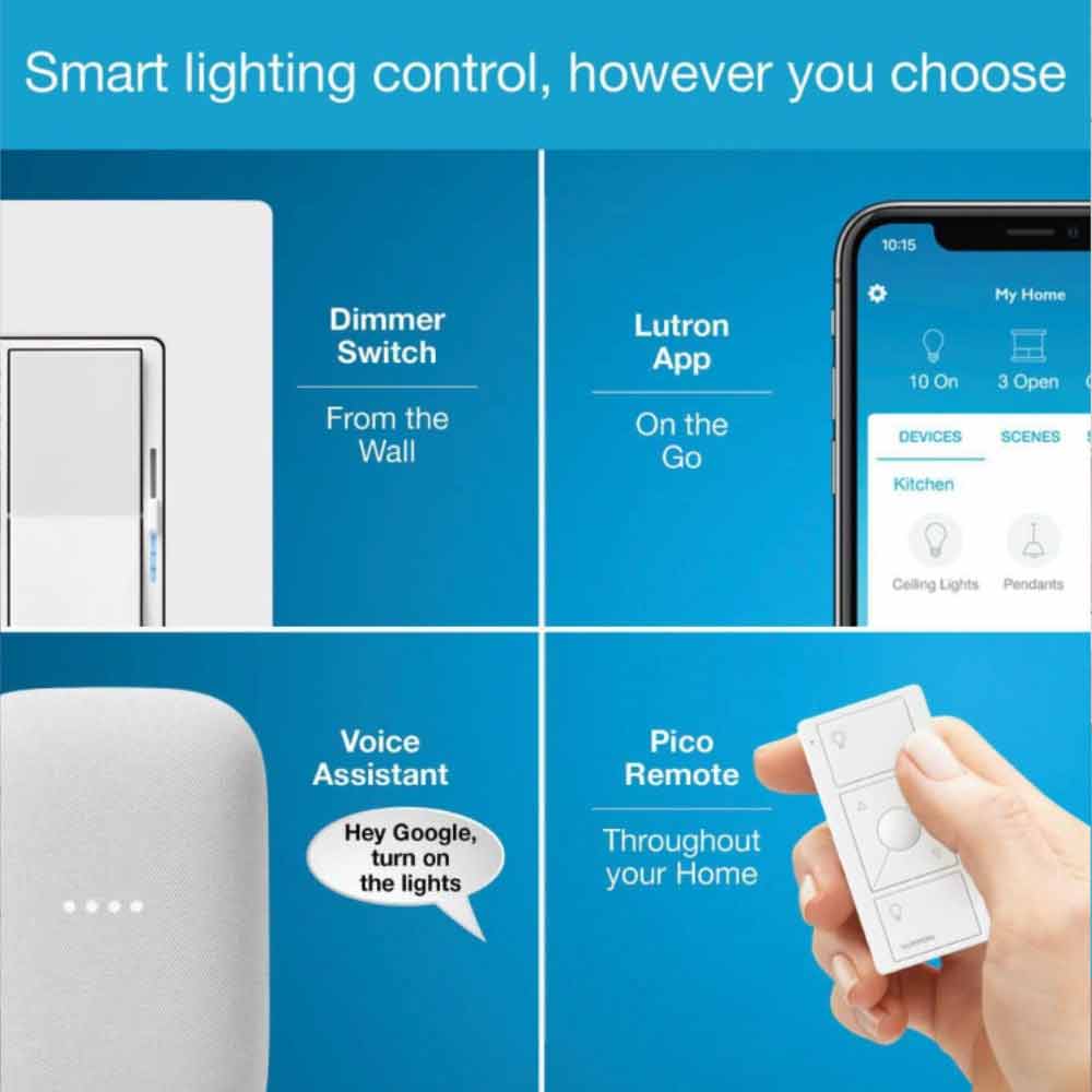 Caseta Wireless Smart Dimmer Starter Kit with Smart Hub and Pico Remote, 150-Watt LED - Bees Lighting