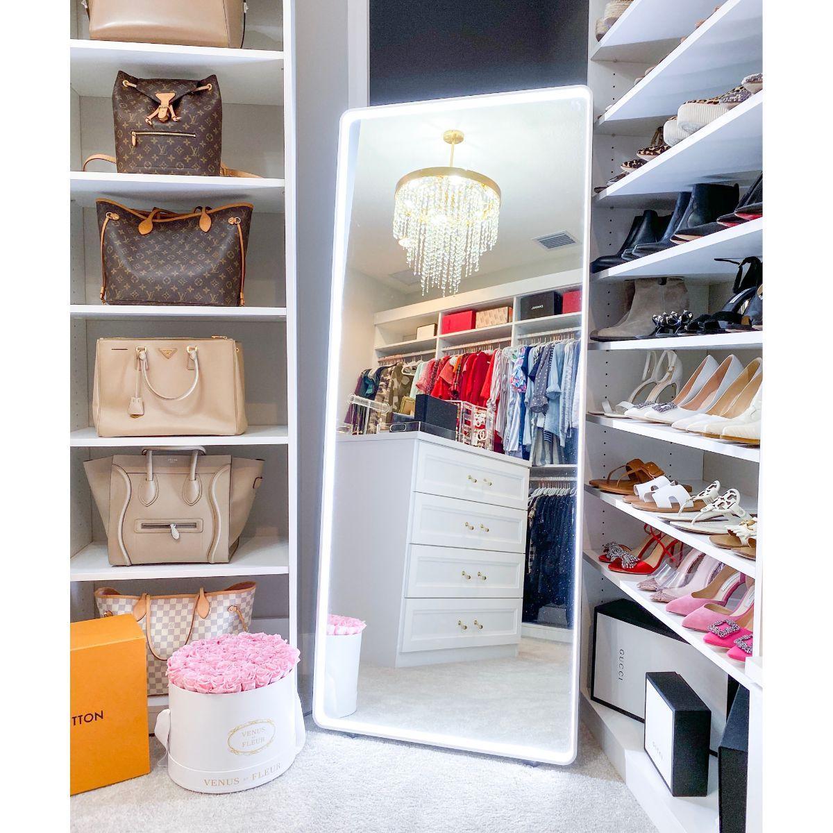 Mirror 67 in. x 28 in. Framed LED Mirror with Kick Stand, Brushed Aluminum - Bees Lighting