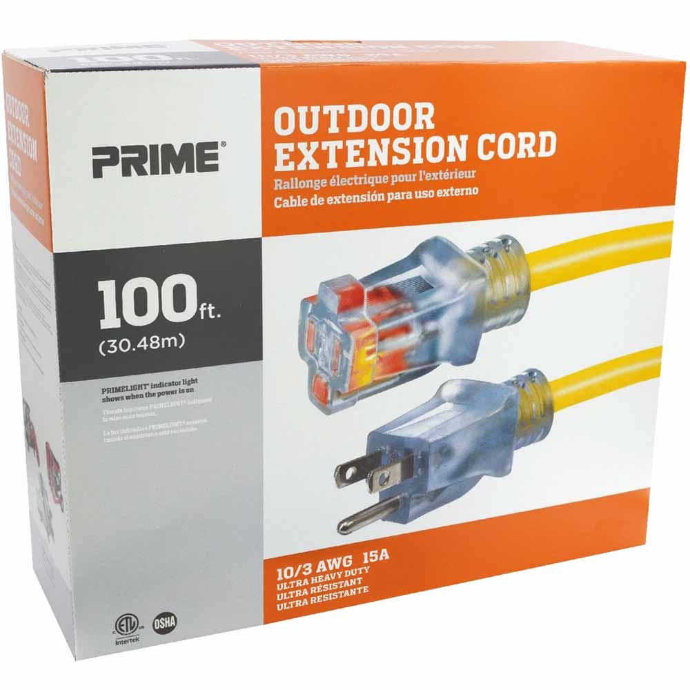 100 ft. Outdoor Heavy Duty Extension Cord 10/3 Gauge SJTW Yellow - Bees Lighting