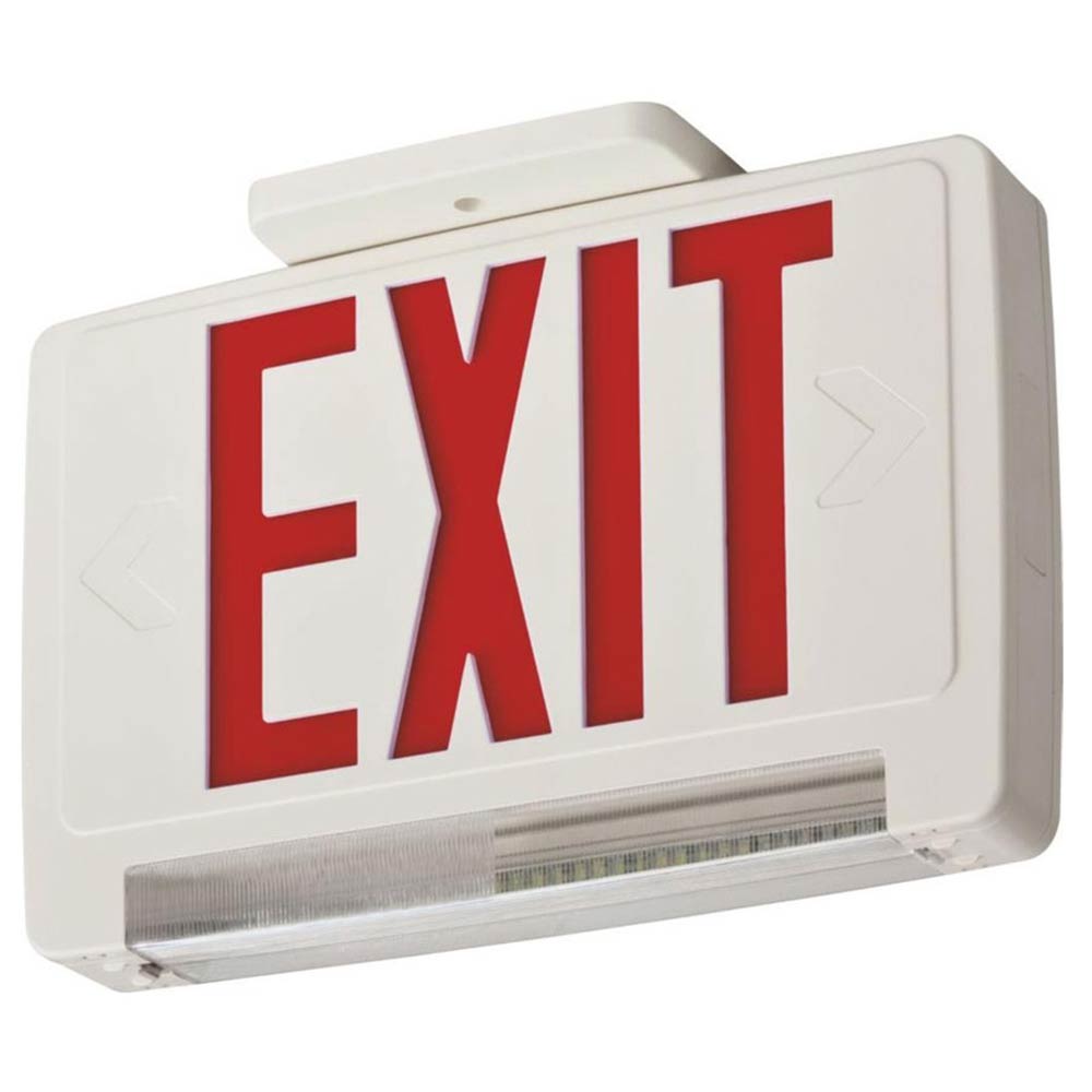 LED Exit Sign with Lights Combo Red Letters and Battery Backup, White - Bees Lighting