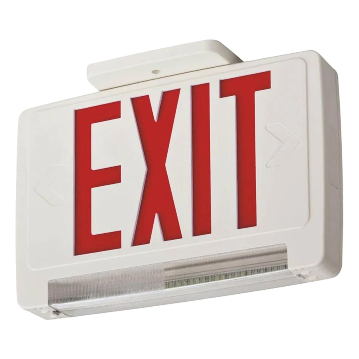 LED Combo Exit Sign, Universal Face with Red Letters, White Finish, Battery Backup Included, Self-Diagnostics - Bees Lighting
