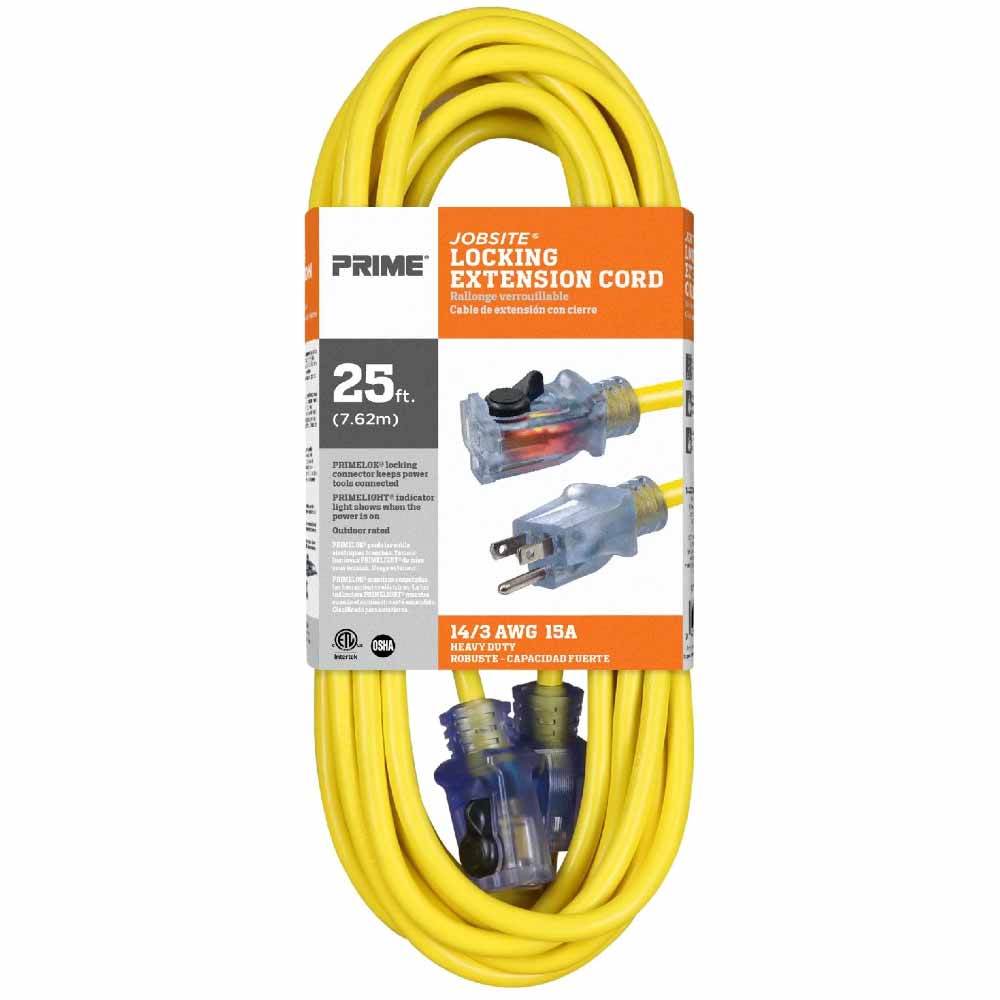 25 ft. Outdoor Heavy Duty Extension Cord 14/3 Gauge SJTW Yellow - Bees Lighting