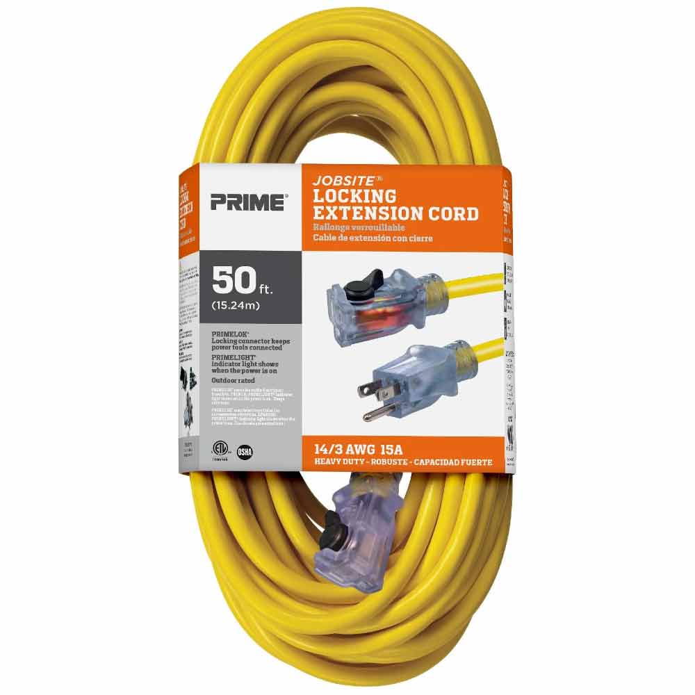 50 ft. Outdoor Heavy Duty Extension Cord 14/3 Gauge SJTW Yellow - Bees Lighting