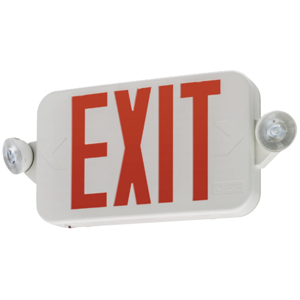 LED Combo Exit Sign, Universal Face with Red/Green Letters, White Finish, Battery Backup Included, Self-Diagnostics