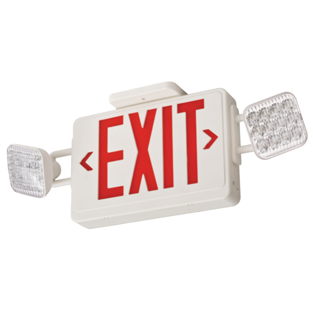 LED Combo Exit Sign, Universal Face with Red/Green Letters, White Finish, Battery Backup Included, Self-Diagnostics