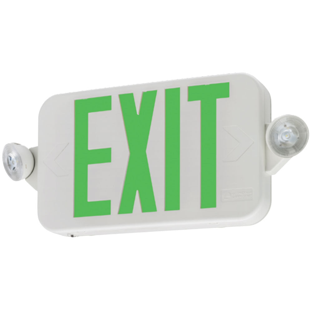 LED Combo Exit Sign, Universal Face with Red/Green Letters, White Finish