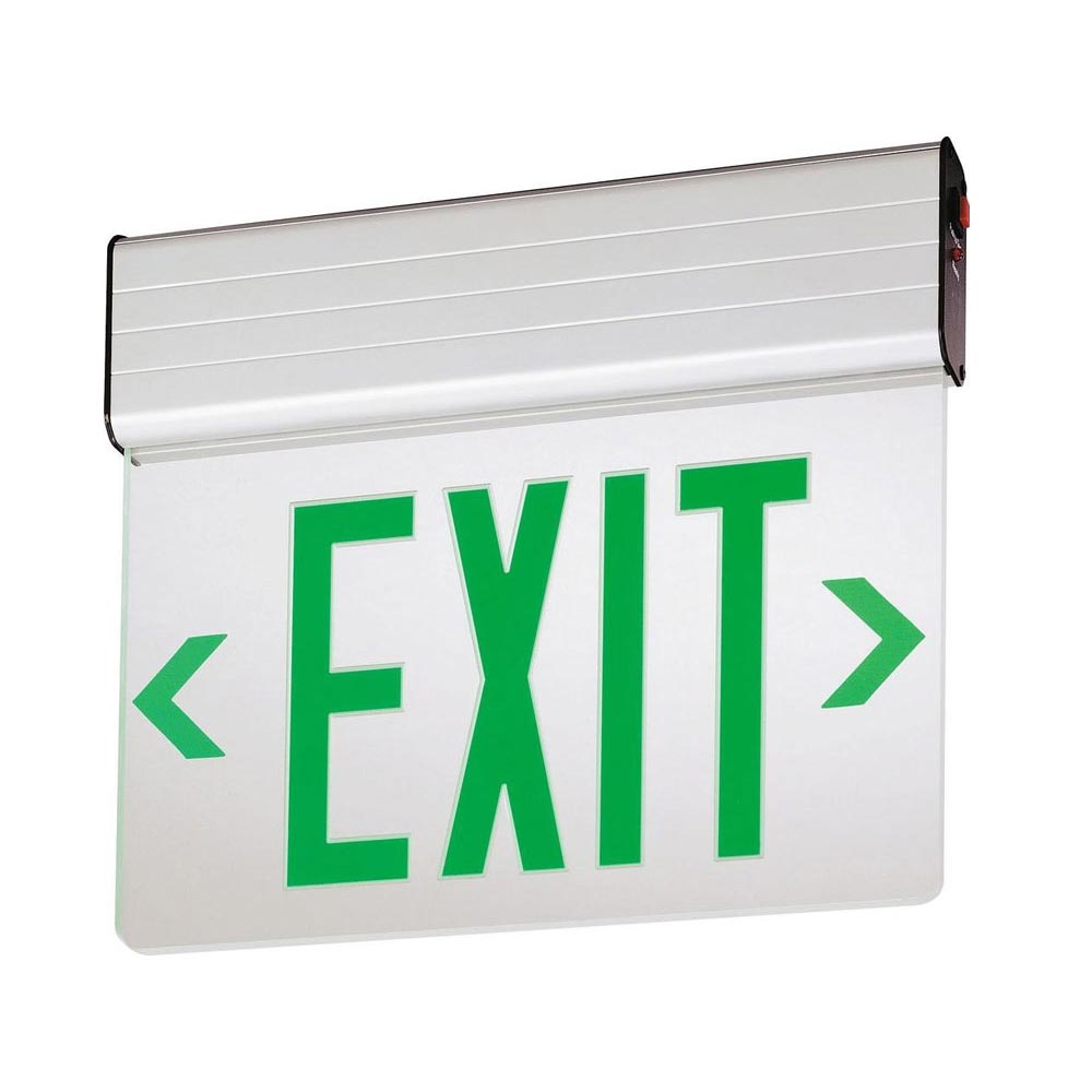 Edge-Lit Exit Sign Clear Acrylic Single Face Battery Backup, Brushed Aluminum - Bees Lighting