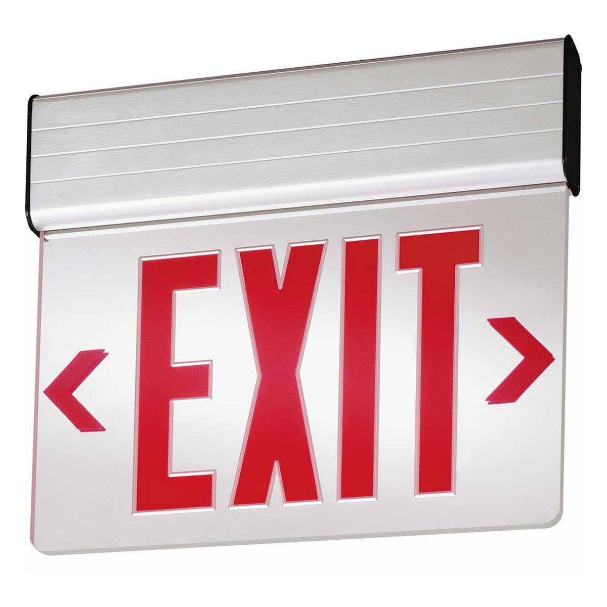 Edge-Lit LED Exit Sign, Single face with Red Letters, Mirror Panel Finish, Battery Backup Included - Bees Lighting