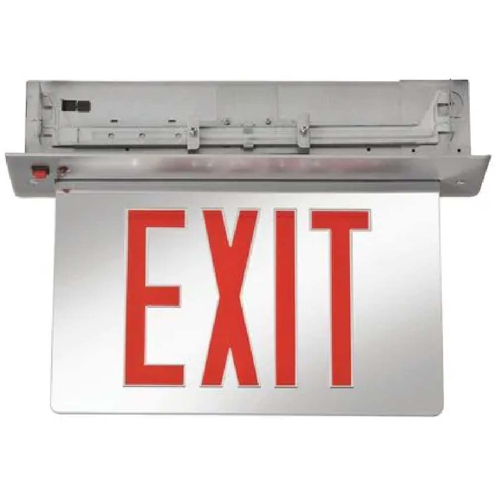 Single Face LED Exit Sign with Red Letters, Battery Backup, Brushed Aluminum