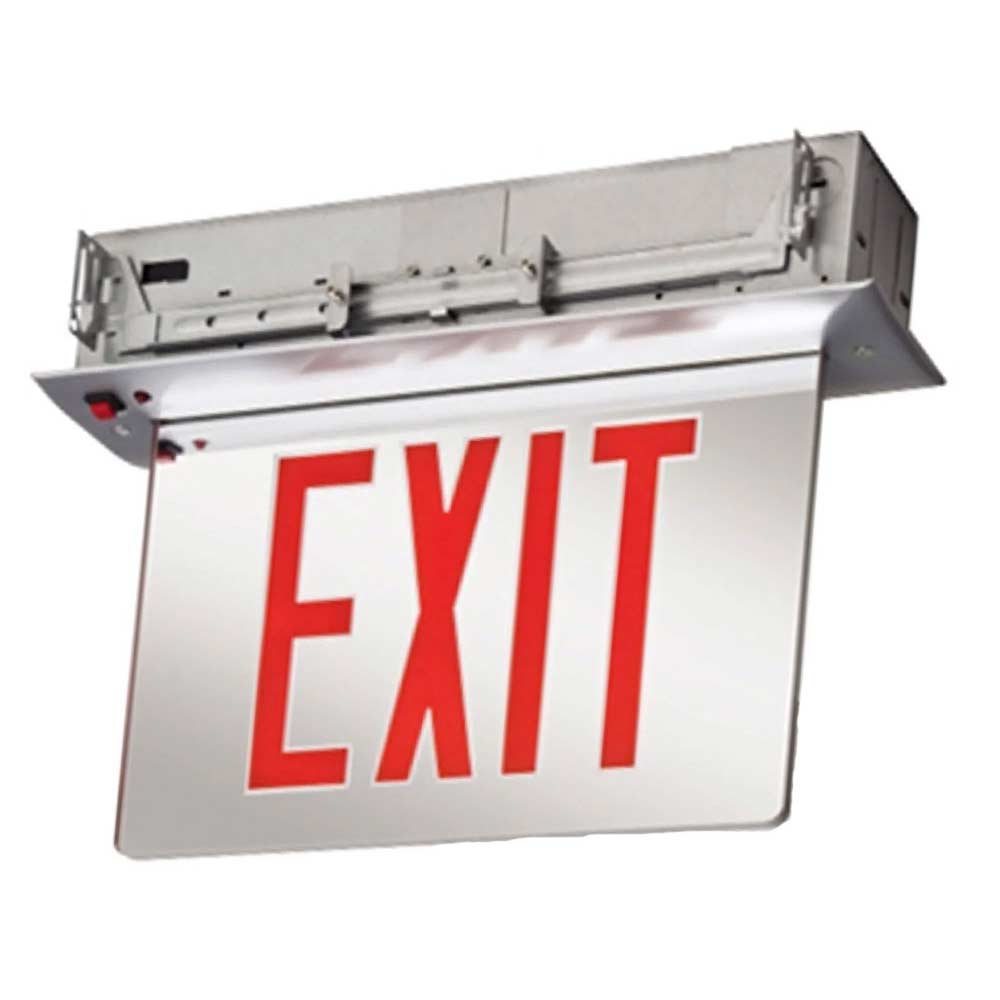 LED Exit Sign, Single face with Red Letters, Clear Panel Finish,